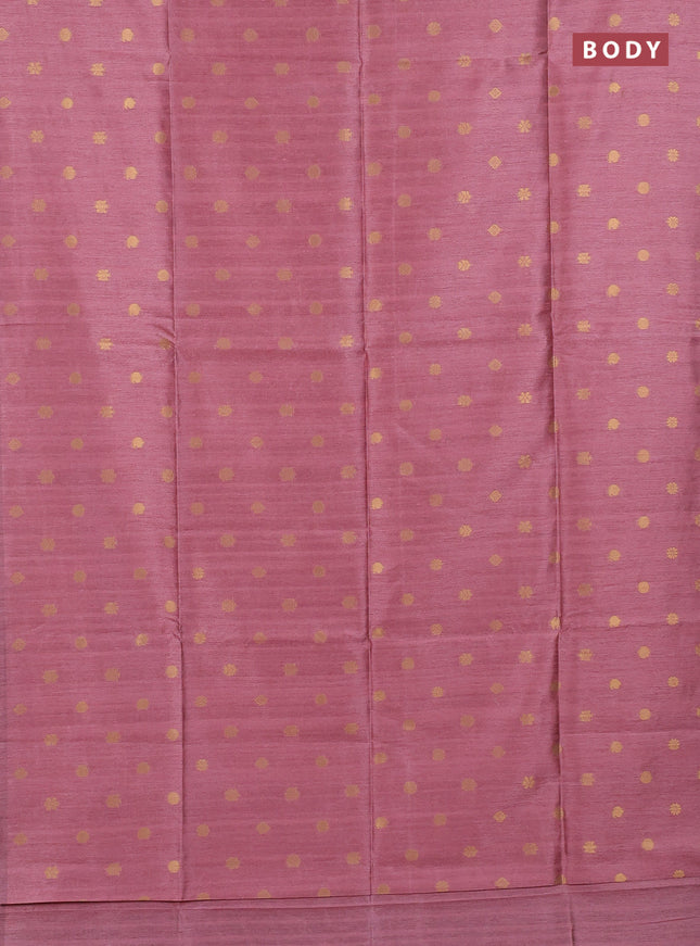 Art dupion saree mauve pink and beige with allover zari woven buttas and printed pallu