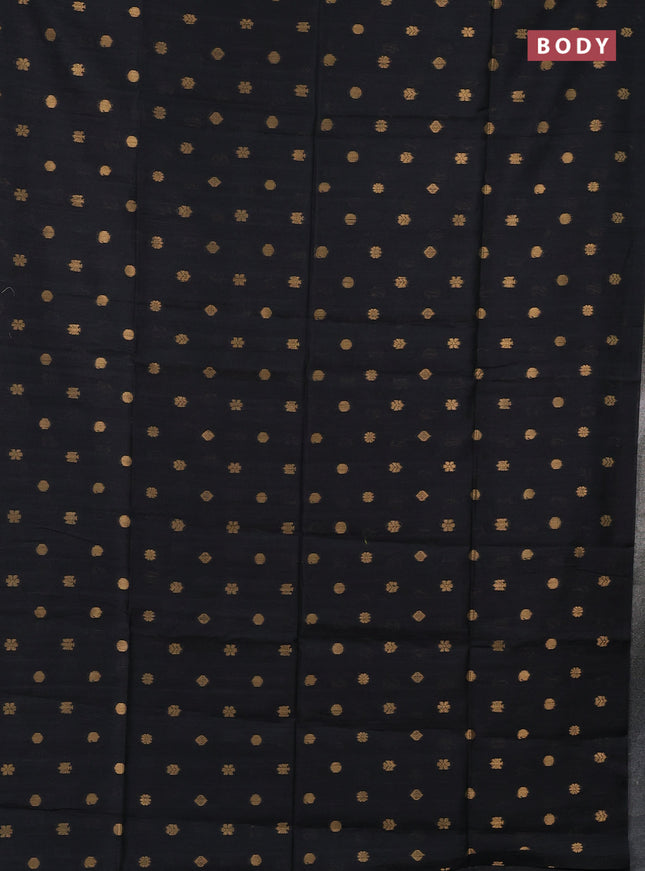 Art dupion saree black and beige with allover zari woven buttas and printed pallu