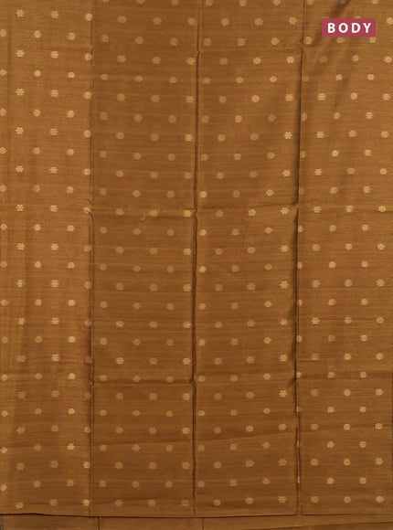 Art dupion saree dark mustard and beige with allover zari woven buttas and printed pallu