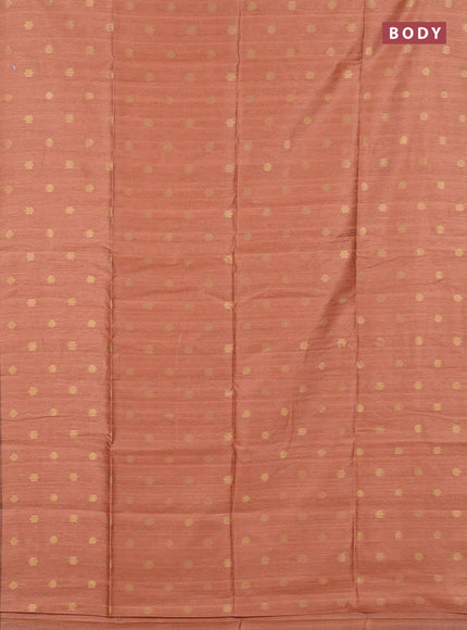 Art dupion saree orange shade and beige with allover zari woven buttas and printed pallu