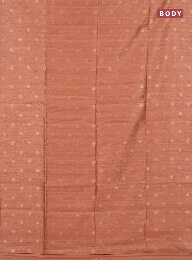 Art dupion saree orange shade and beige with allover zari woven buttas and printed pallu