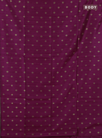 Art dupion saree dark magenta and beige with allover zari woven buttas and printed pallu