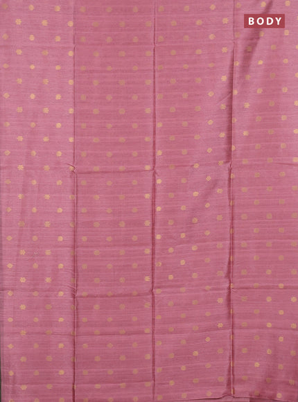 Art dupion saree peach pink and beige with allover zari woven buttas and printed pallu