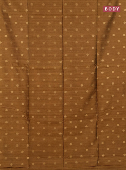 Art dupion saree dark mustard and beige with allover zari woven buttas and printed pallu