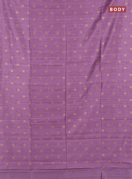 Art dupion saree lavender and beige with allover zari woven buttas and printed pallu