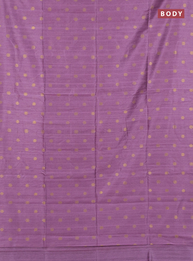 Art dupion saree lavender and beige with allover zari woven buttas and printed pallu