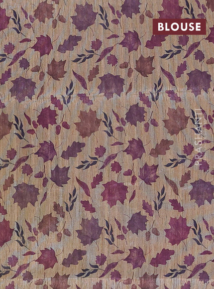Art dupion saree lavender and beige with allover zari woven buttas and printed pallu