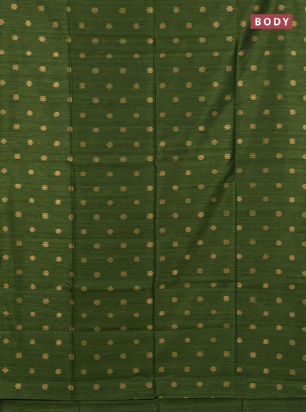 Art dupion saree green and beige with allover zari woven buttas and printed pallu
