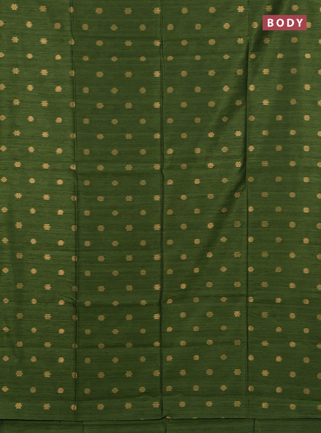 Art dupion saree green and beige with allover zari woven buttas and printed pallu