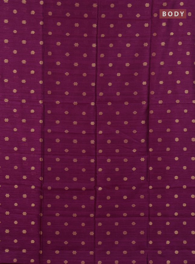 Art dupion saree dark magenta and beige with allover zari woven buttas and printed pallu