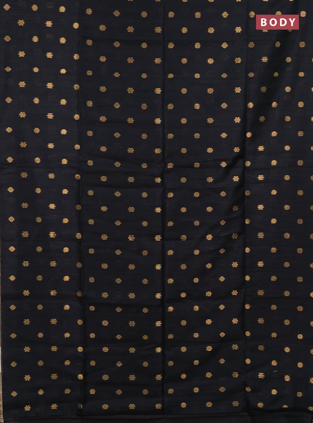 Art dupion saree black and beige with allover zari woven buttas and printed pallu