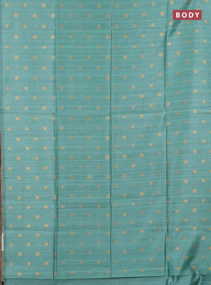 Art dupion saree teal green and beige with allover zari woven buttas and printed pallu