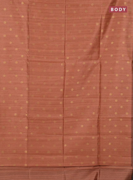 Art dupion saree orange shade and beige with allover zari woven buttas and printed pallu