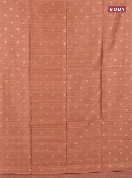 Art dupion saree orange shade and beige with allover zari woven buttas and printed pallu