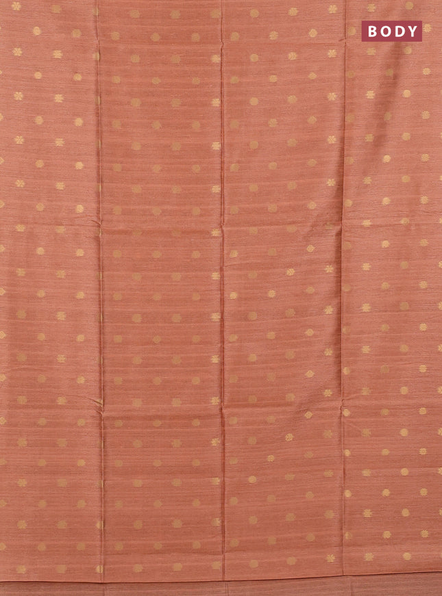 Art dupion saree orange shade and beige with allover zari woven buttas and printed pallu