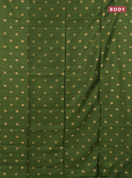 Art dupion saree green and beige with allover zari woven buttas and printed pallu