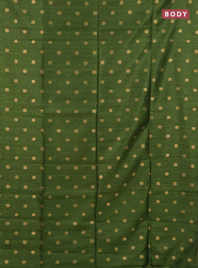 Art dupion saree green and beige with allover zari woven buttas and printed pallu