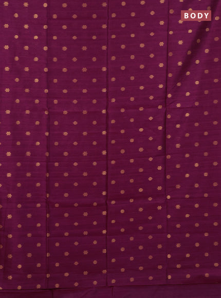 Art dupion saree dark magenta and beige with allover zari woven buttas and printed pallu