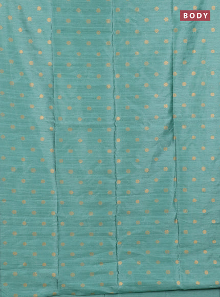 Art dupion saree teal green and beige with allover zari woven buttas and printed pallu