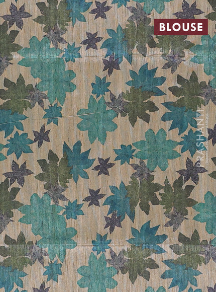Art dupion saree teal green and beige with allover zari woven buttas and printed pallu