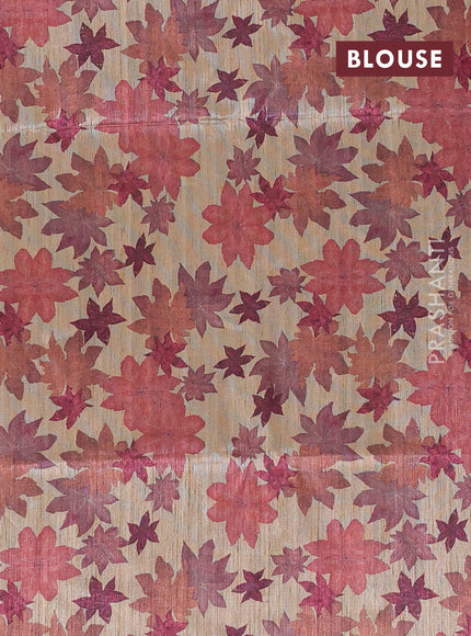 Art dupion saree peach pink and beige with allover zari woven buttas and printed pallu