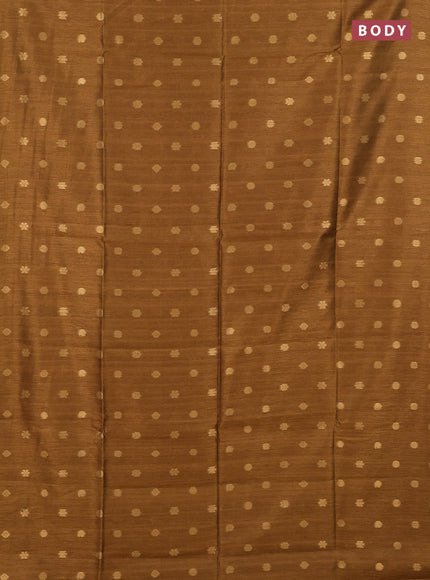 Art dupion saree dark mustard and beige with allover zari woven buttas and printed pallu