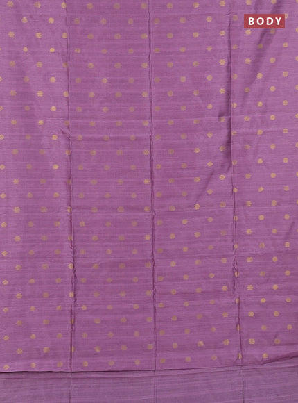 Art dupion saree lavender and beige with allover zari woven buttas and printed pallu