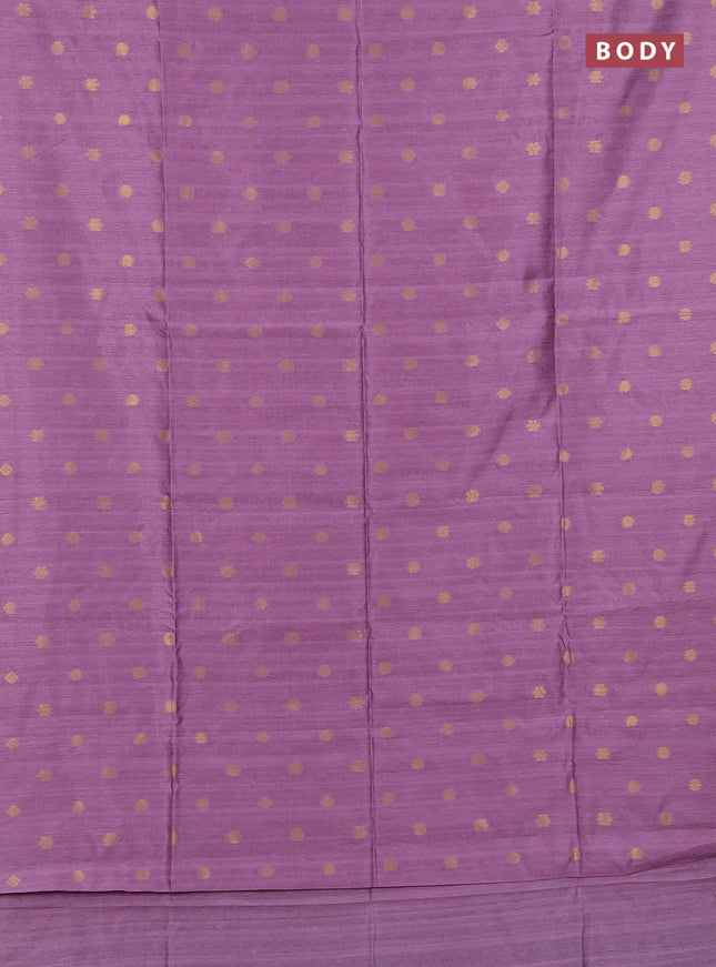Art dupion saree lavender and beige with allover zari woven buttas and printed pallu