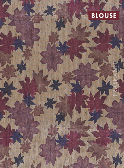 Art dupion saree lavender and beige with allover zari woven buttas and printed pallu