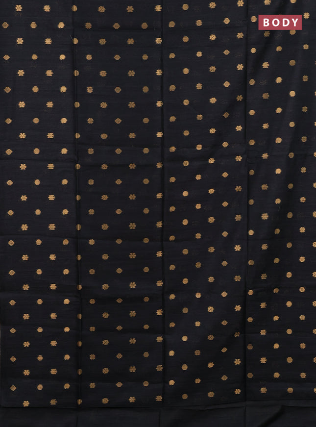 Art dupion saree black and beige with allover zari woven buttas and printed pallu
