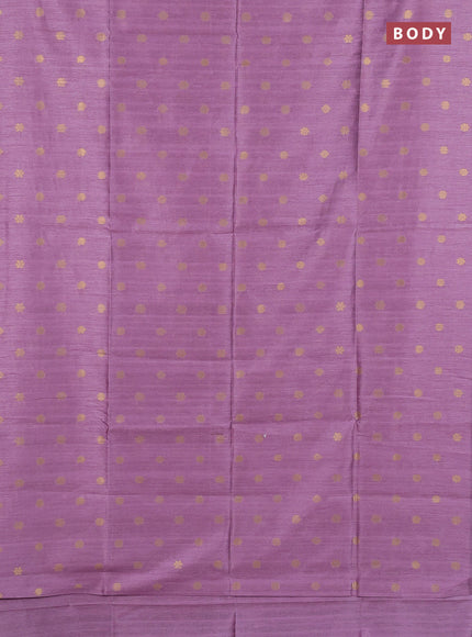 Art dupion saree lavender and beige with allover zari woven buttas and printed pallu