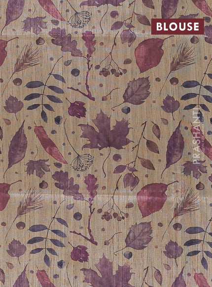 Art dupion saree lavender and beige with allover zari woven buttas and printed pallu