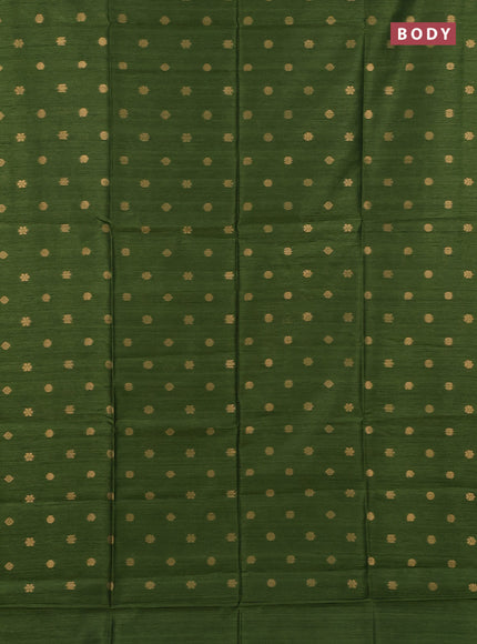 Art dupion saree green and beige with allover zari woven buttas and printed pallu