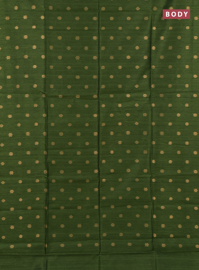 Art dupion saree green and beige with allover zari woven buttas and printed pallu