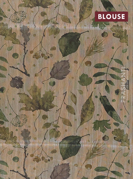 Art dupion saree green and beige with allover zari woven buttas and printed pallu