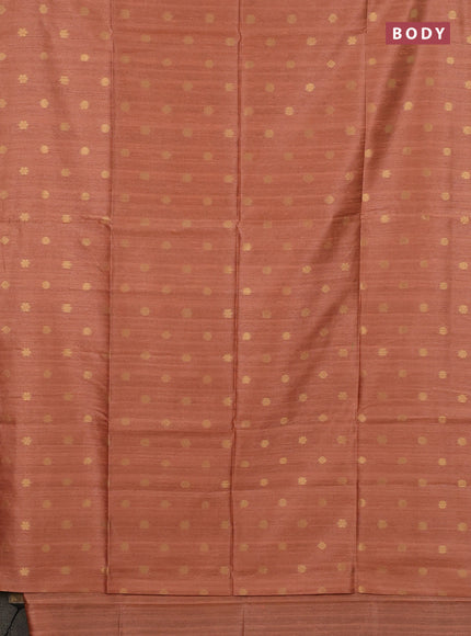 Art dupion saree orange and beige with allover zari woven buttas and printed pallu