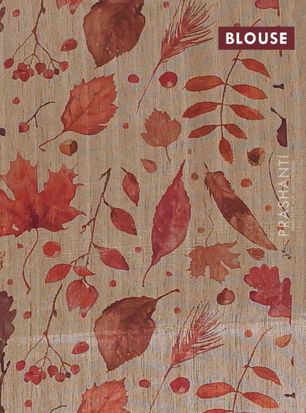 Art dupion saree orange and beige with allover zari woven buttas and printed pallu