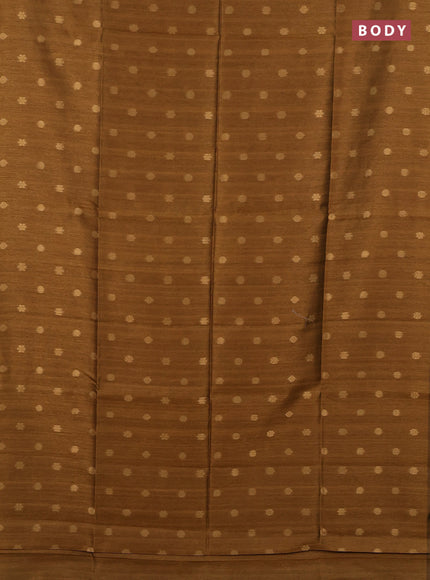 Art dupion saree dark mustard and beige with allover zari woven buttas and printed pallu