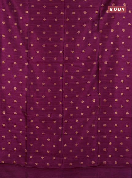 Art dupion saree dark magenta and beige with allover zari woven buttas and printed pallu