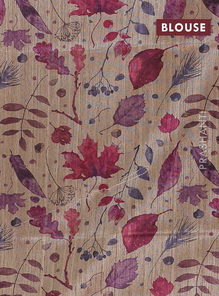 Art dupion saree dark magenta and beige with allover zari woven buttas and printed pallu