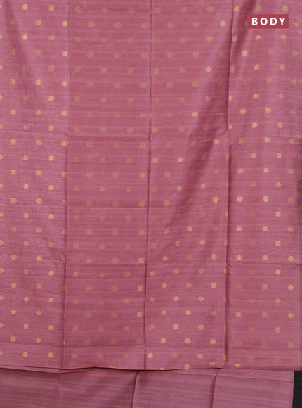 Art dupion saree pink and beige with allover zari woven buttas and printed pallu