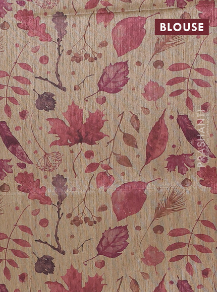Art dupion saree pink and beige with allover zari woven buttas and printed pallu