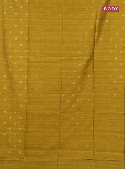 Art dupion saree mustard yellow and beige with allover zari woven buttas and printed pallu