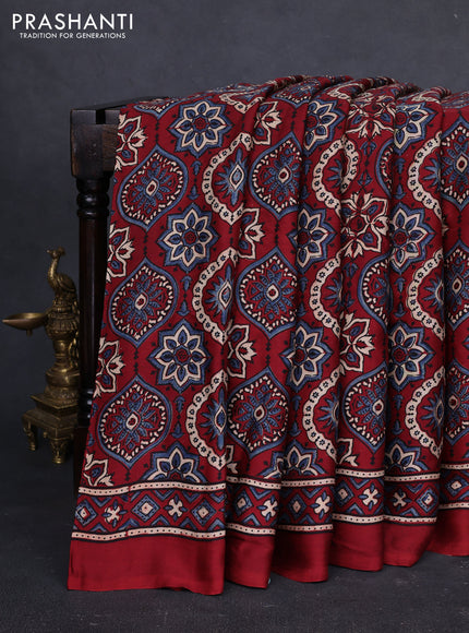 Modal Silk Saree maroon with allover ajrakh prints and printed border