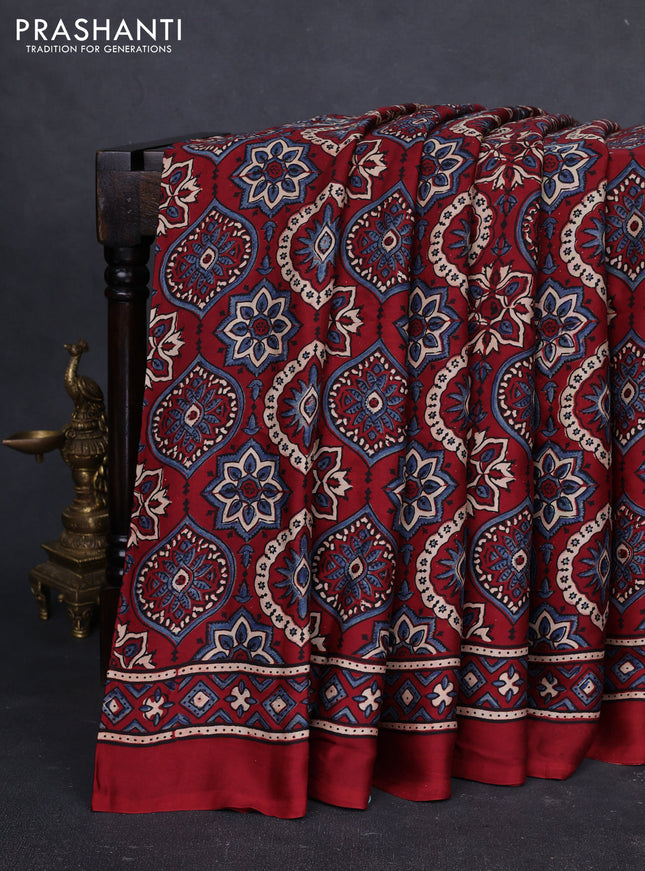 Modal Silk Saree maroon with allover ajrakh prints and printed border