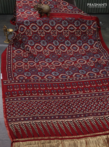 Modal Silk Saree maroon with allover ajrakh prints and printed border