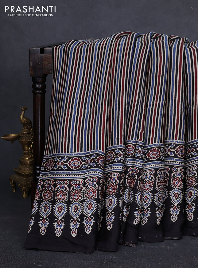 Modal Silk Saree black with allover ajrakh prints and long printed border