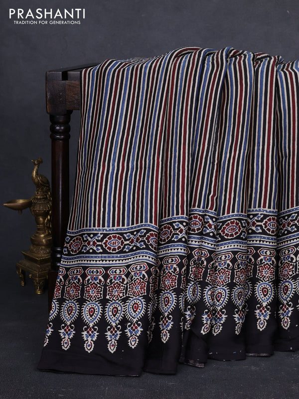 Modal Silk Saree black with allover ajrakh prints and long printed border