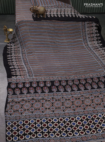 Modal Silk Saree black with allover ajrakh prints and long printed border