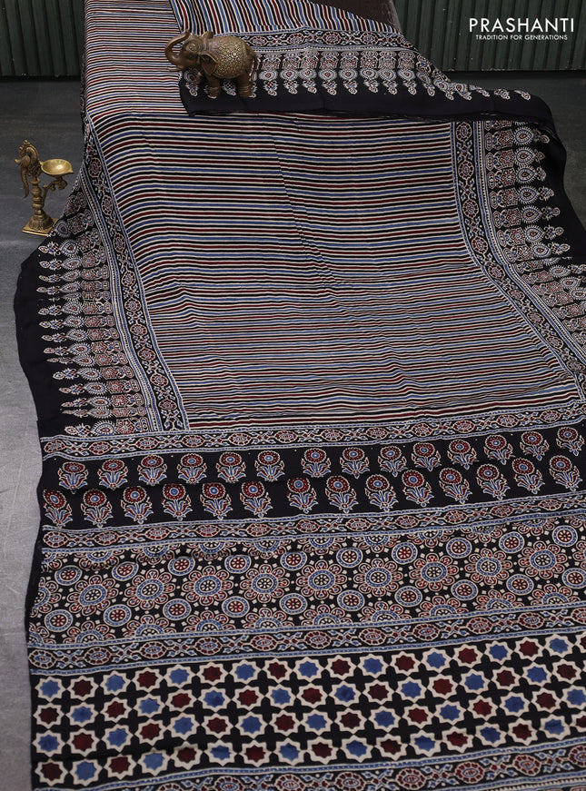 Modal Silk Saree black with allover ajrakh prints and long printed border